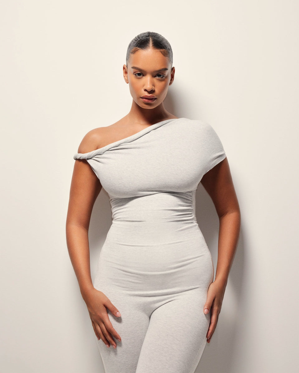 Off The Shoulder Twisted Catsuit | Heather Grey – Khy