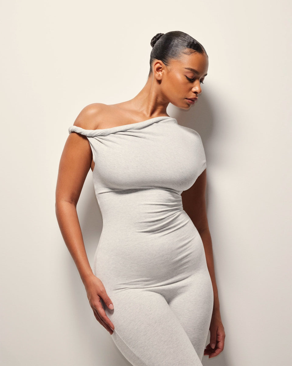 Off The Shoulder Twisted Catsuit | Heather Grey
