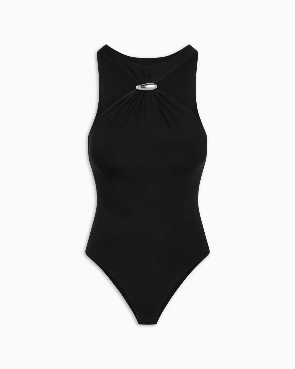 Pierced Halter Bodysuit | Black