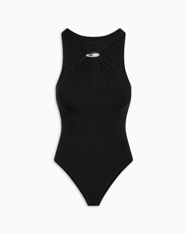 Pierced Halter Bodysuit | Black