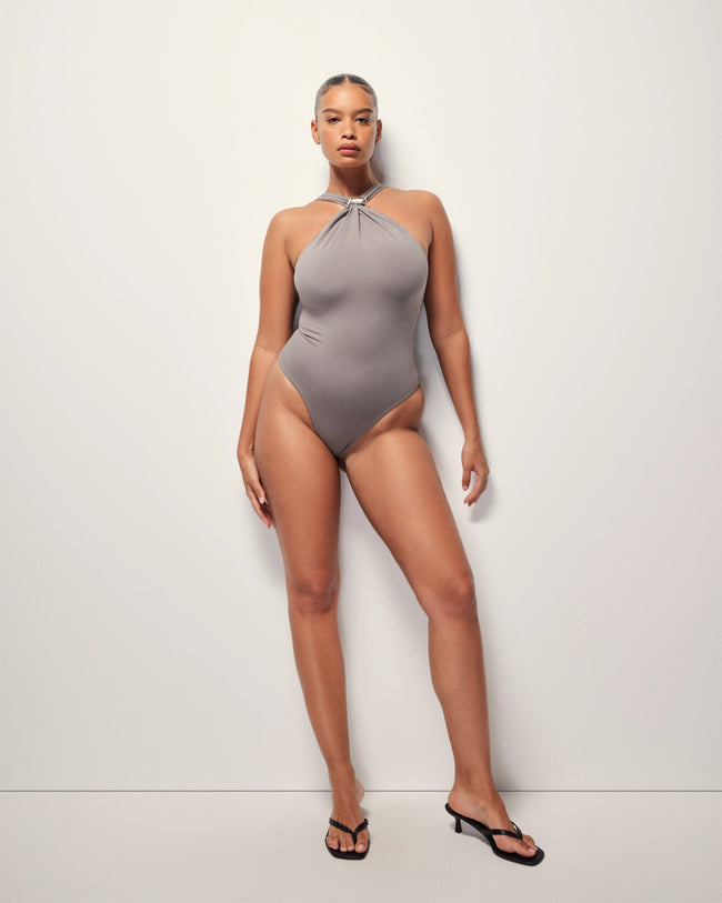 Pierced Halter Bodysuit | Slate