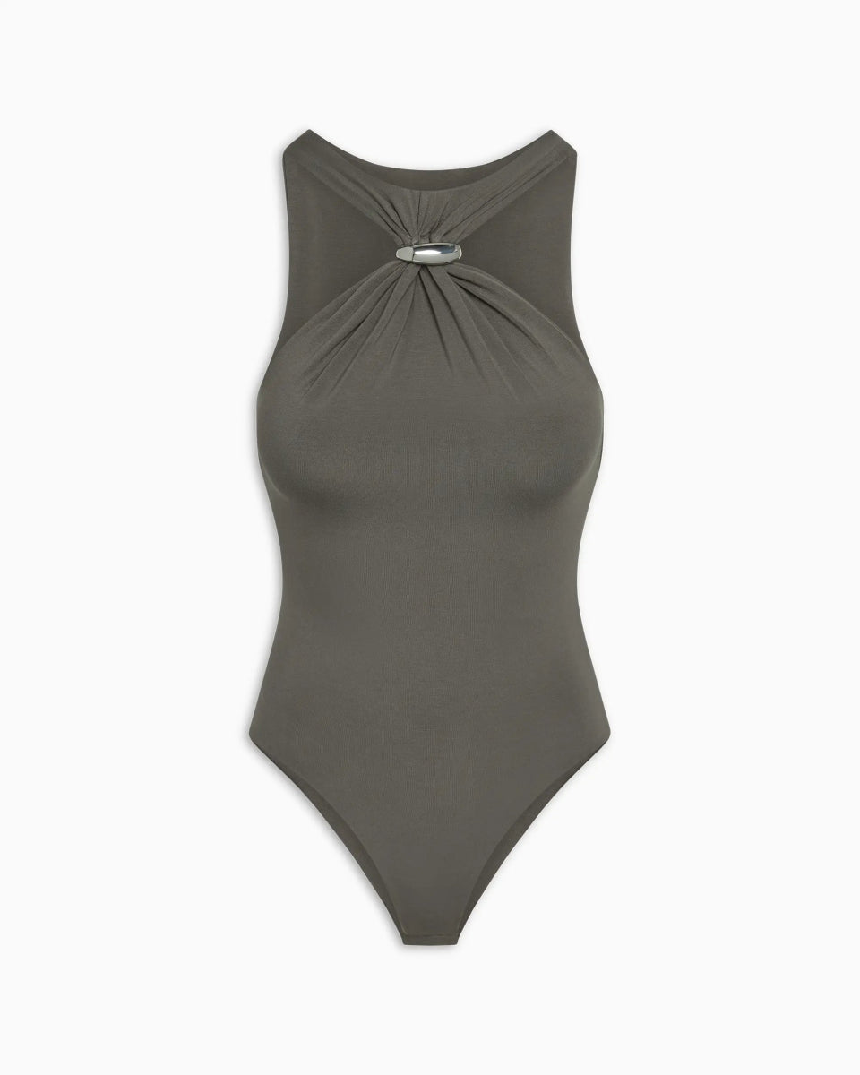 Pierced Halter Bodysuit | Slate