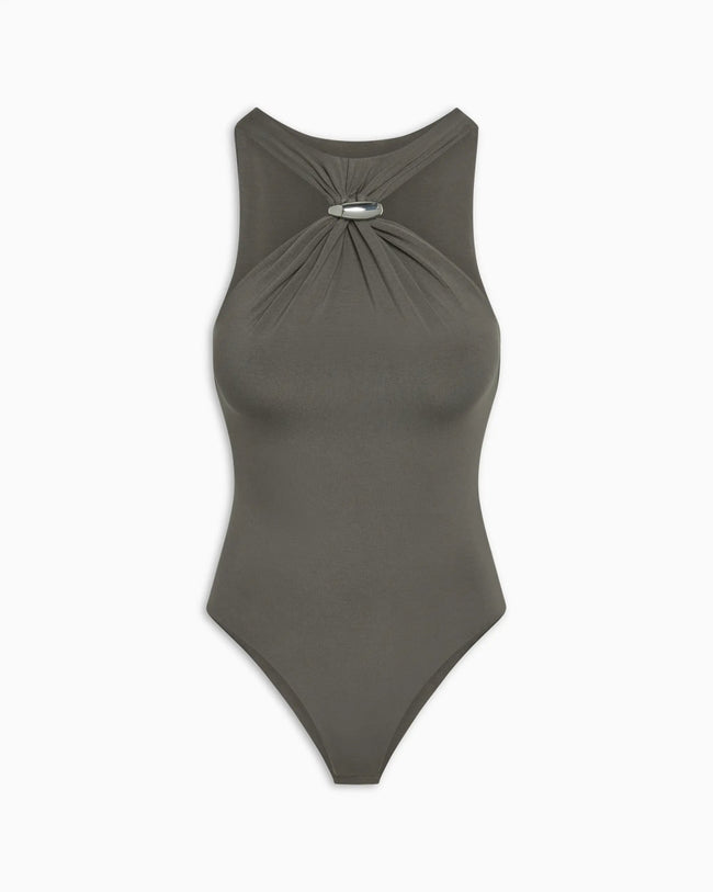 Pierced Halter Bodysuit | Slate
