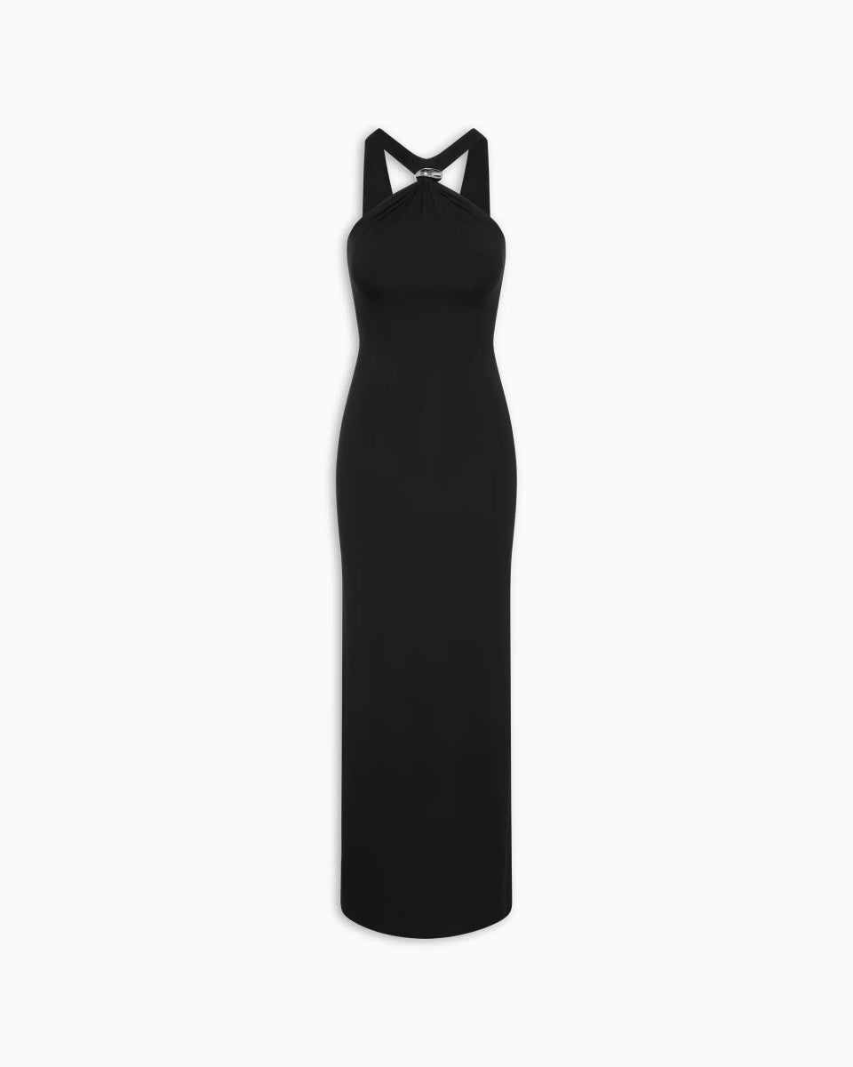 Pierced Halter Maxi Dress | Black