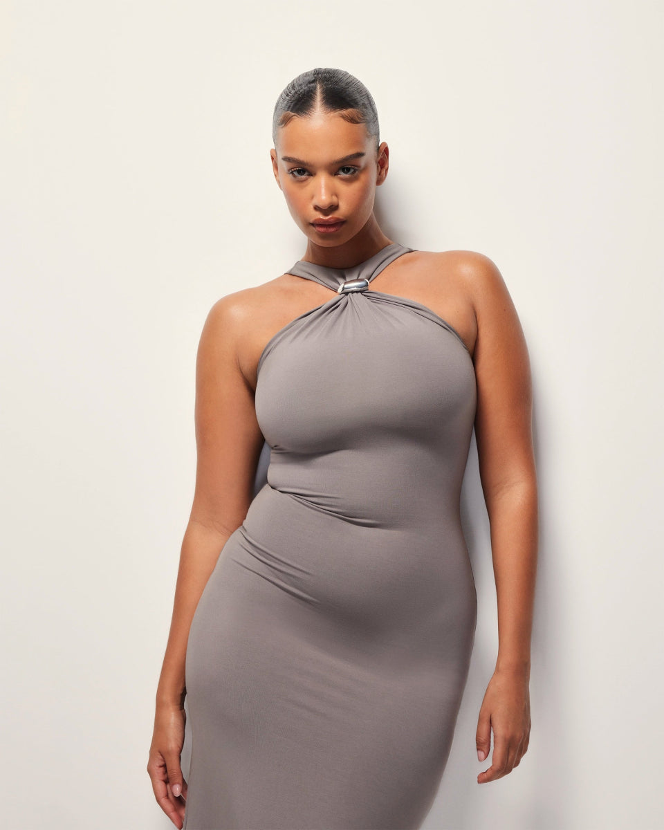 Pierced Halter Maxi Dress | Slate