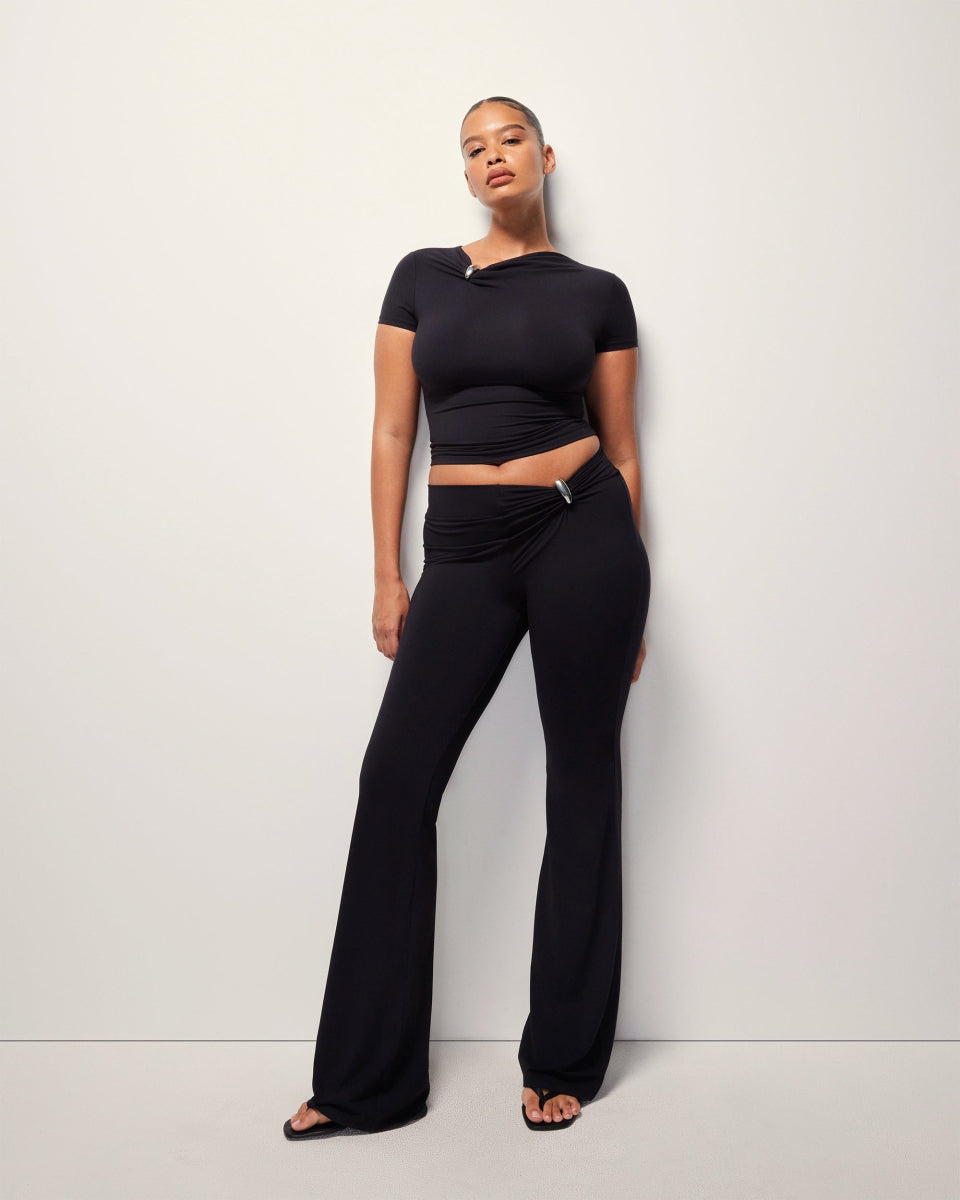 Pierced Short Sleeve Top | Black