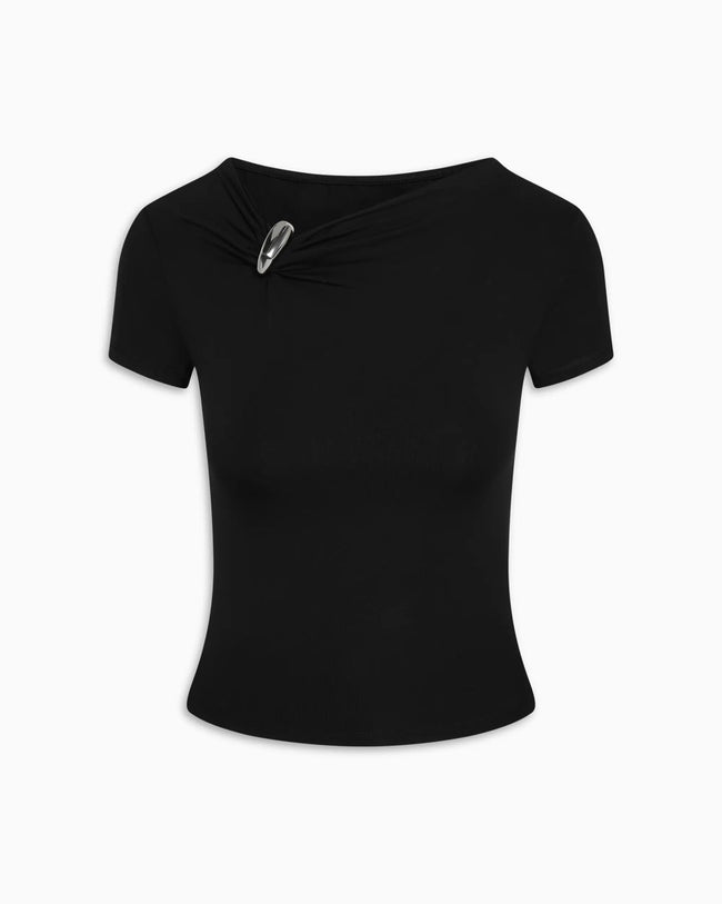 Pierced Short Sleeve Top | Black