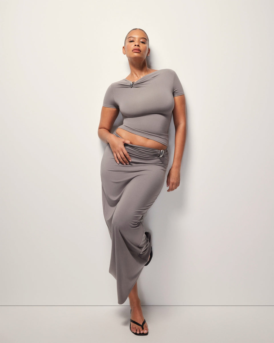 Pierced Short Sleeve Top | Slate