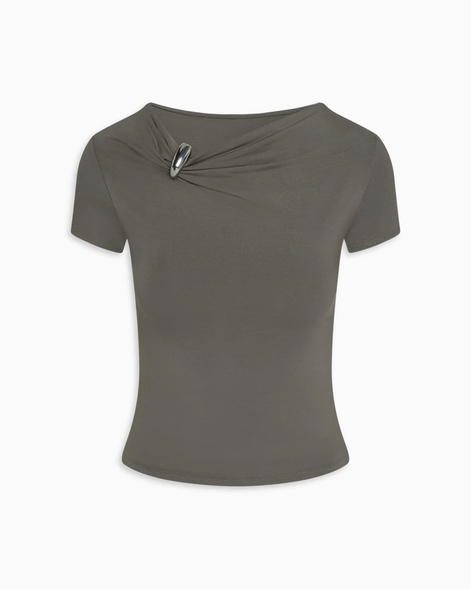 Pierced Short Sleeve Top | Slate