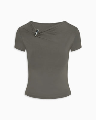 Pierced Short Sleeve Top | Slate