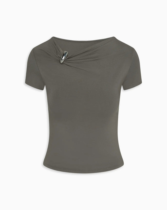 Pierced Short Sleeve Top | Slate