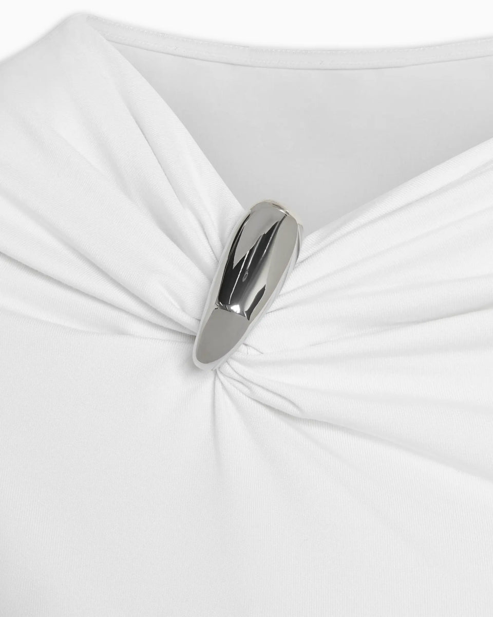 Pierced Short Sleeve Top | White