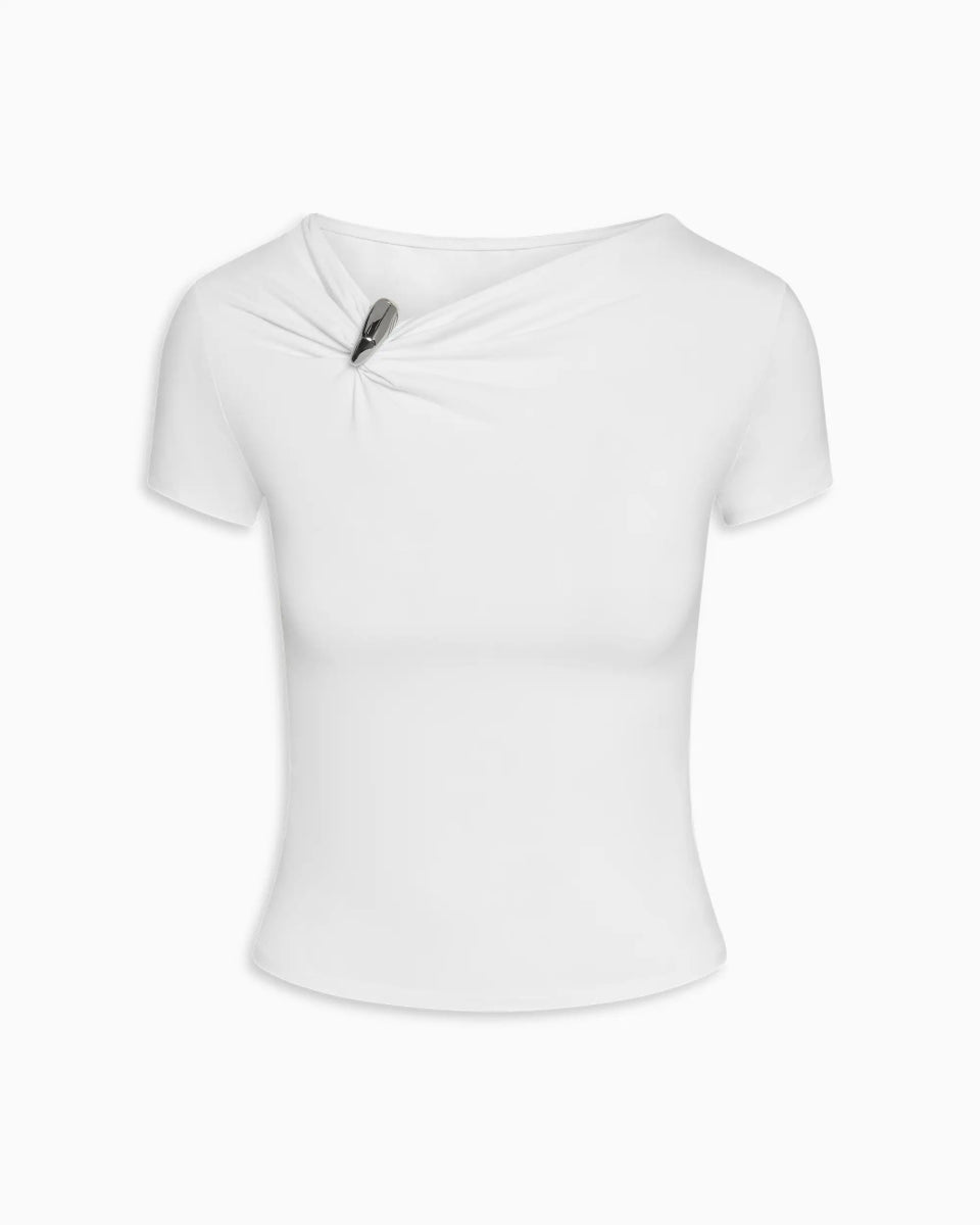 Pierced Short Sleeve Top | White