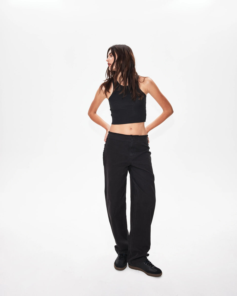 Raw Edge Canvas Pant | Washed Black
