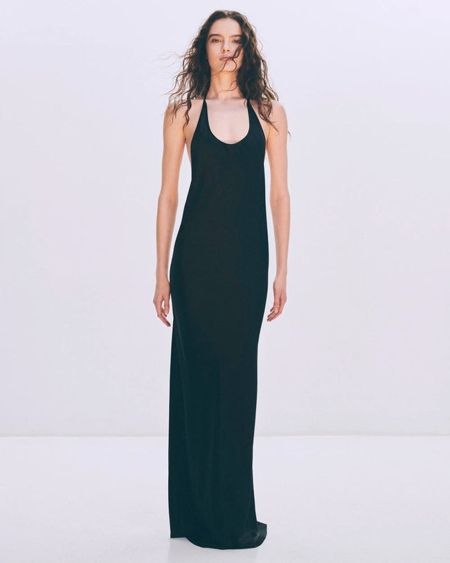Silk Asymmetric Bias Gown | Black