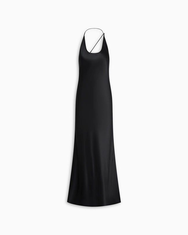 Silk Asymmetric Bias Gown | Black