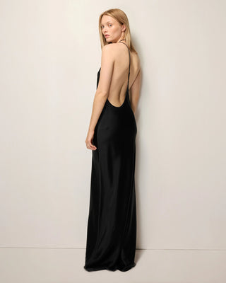 Silk Asymmetric Bias Gown | Black