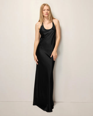 Silk Asymmetric Bias Gown | Black