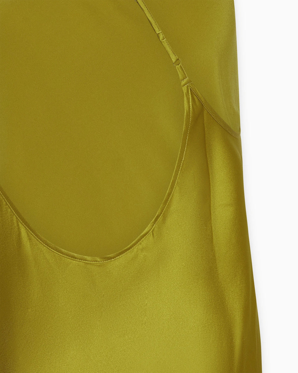 Silk Asymmetric Bias Gown | Golden Olive