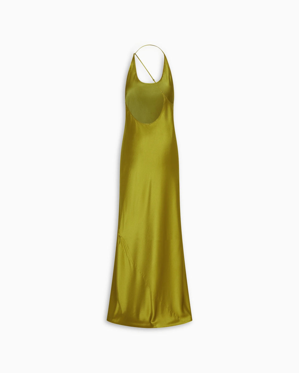 Silk Asymmetric Bias Gown | Golden Olive