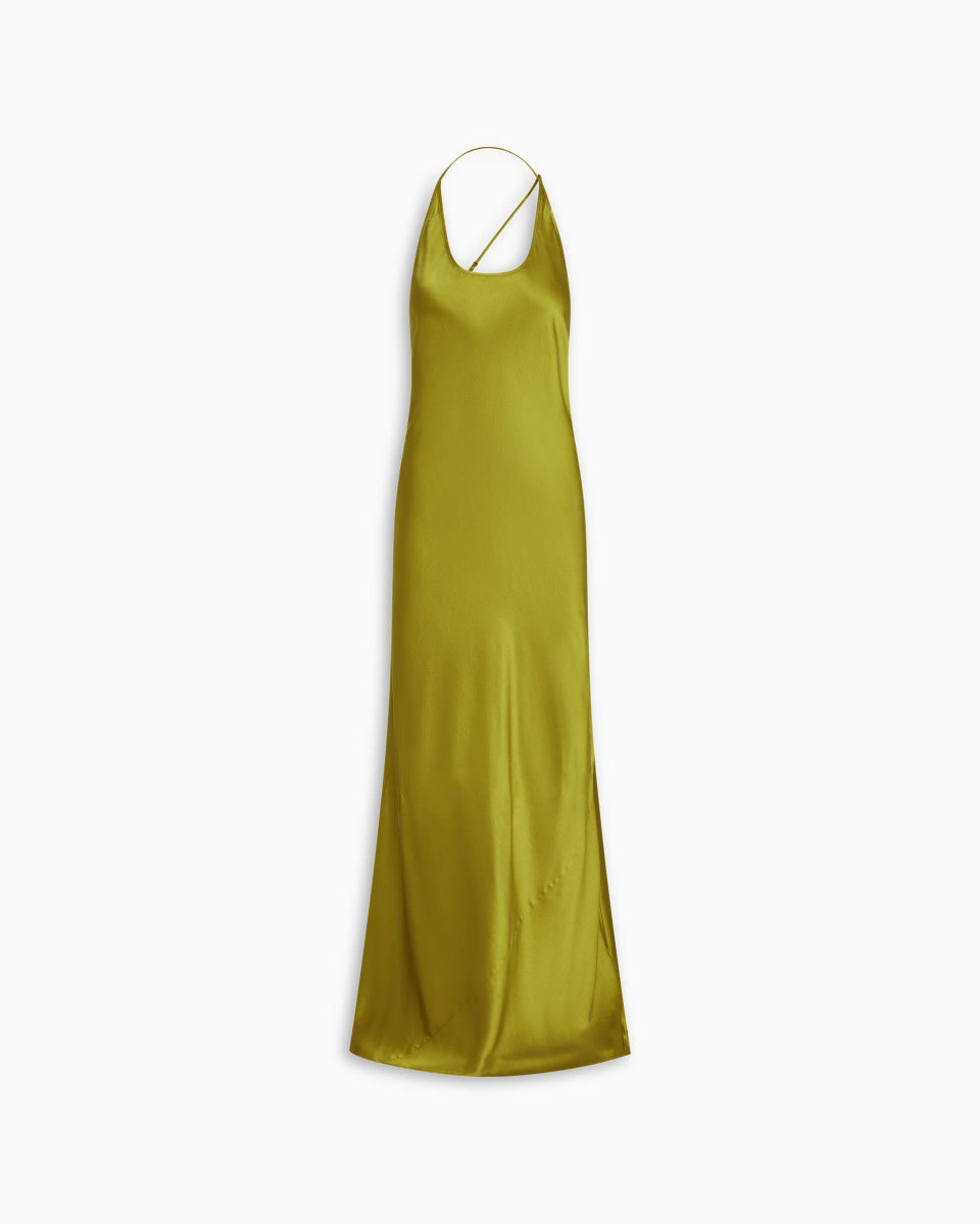Silk Asymmetric Bias Gown | Golden Olive