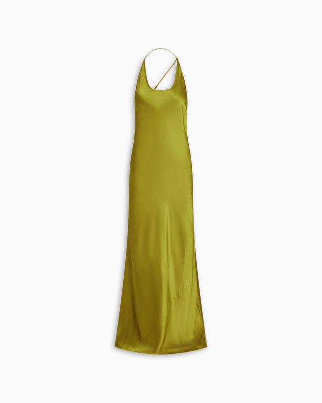 Silk Asymmetric Bias Gown | Golden Olive