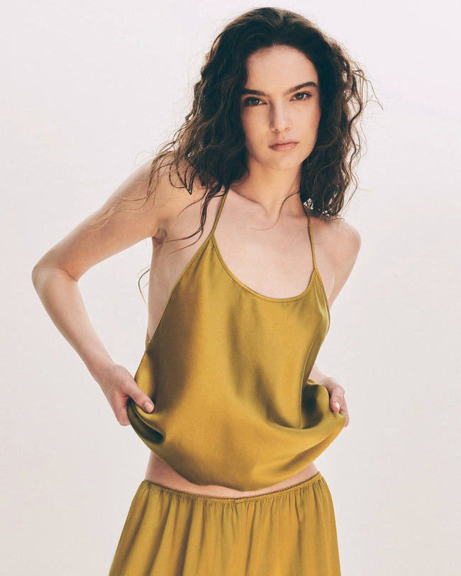 Silk Asymmetric Cami | Golden Olive