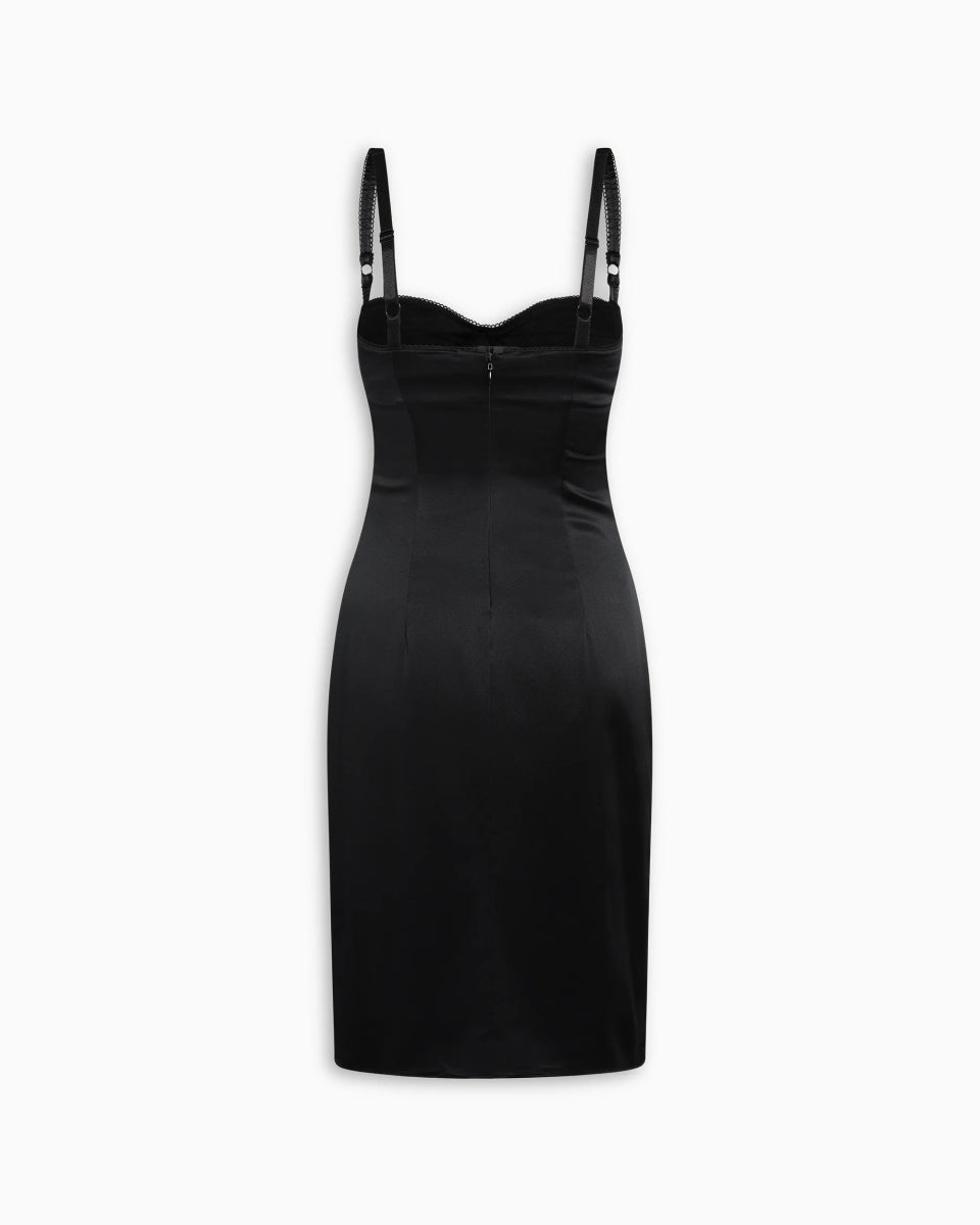 Silk Bustier Midi Dress | Black