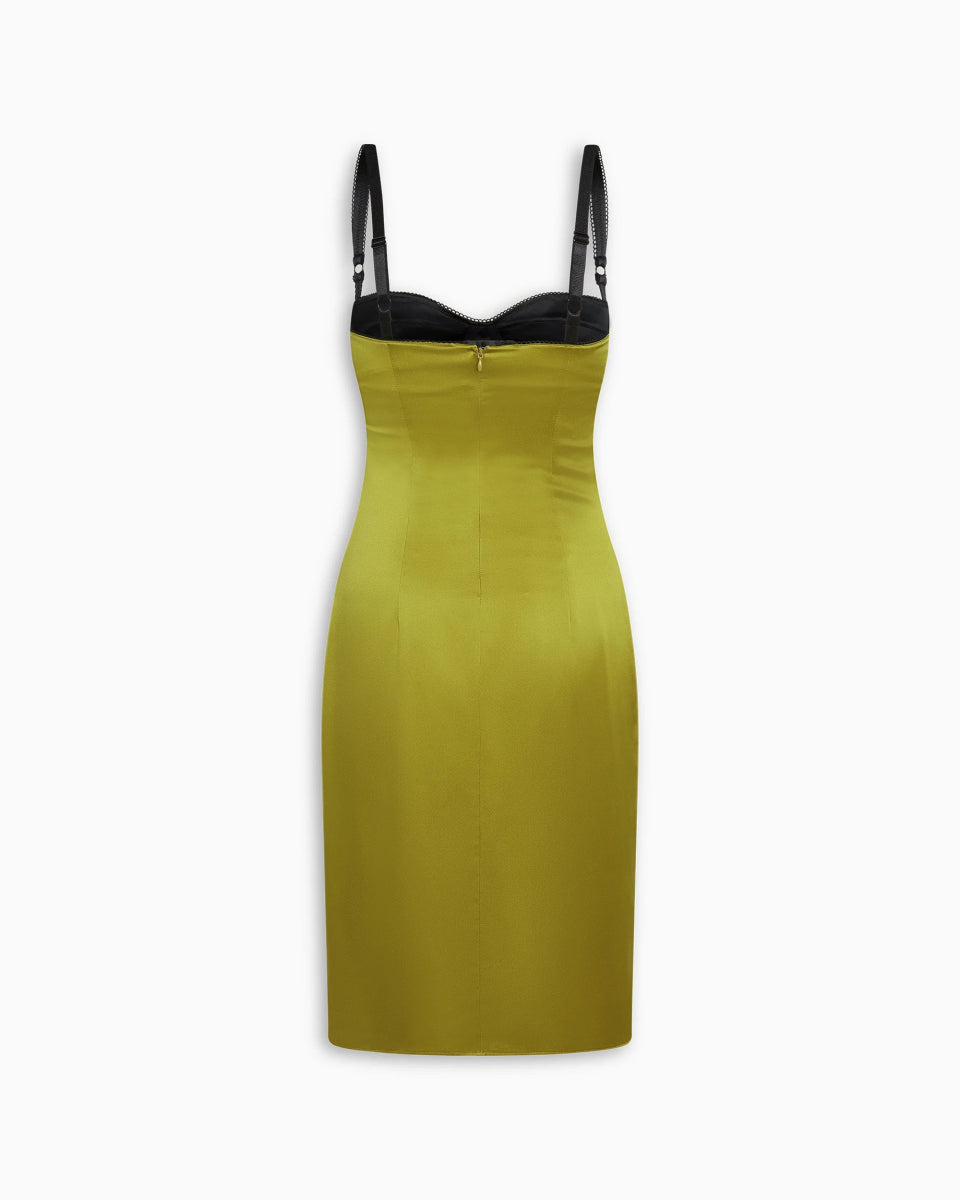 Silk Bustier Midi Dress | Golden Olive