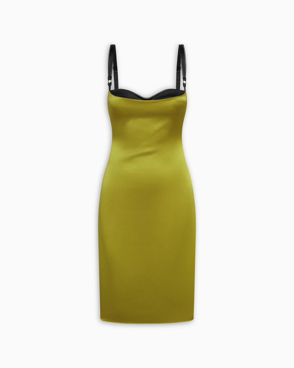 Silk Bustier Midi Dress | Golden Olive