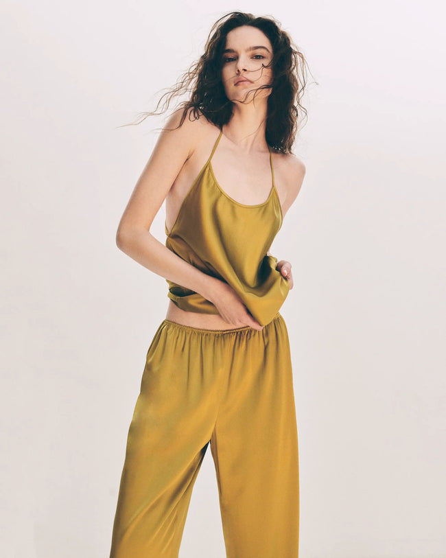Silk Low Rise Pant | Golden Olive