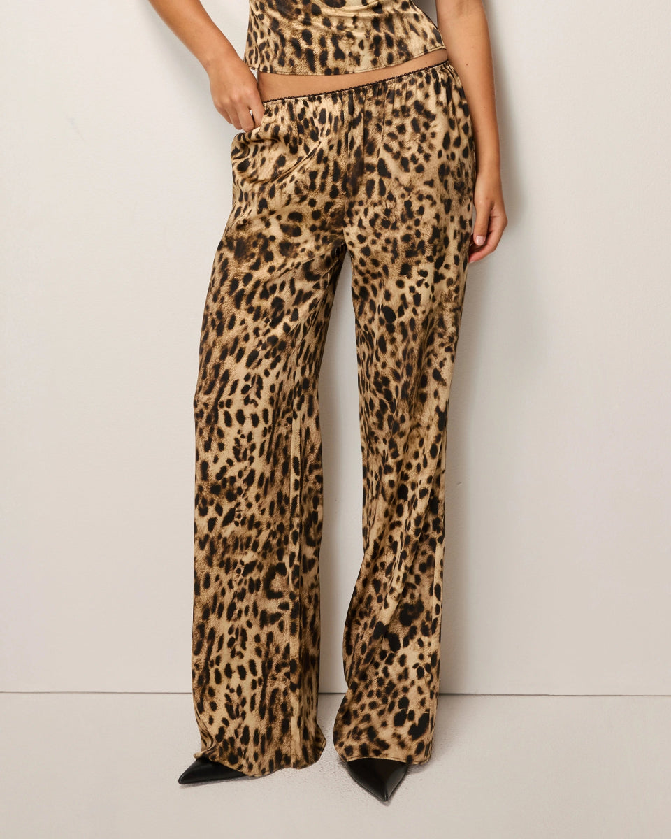 Silk Low Rise Pant | Leopard