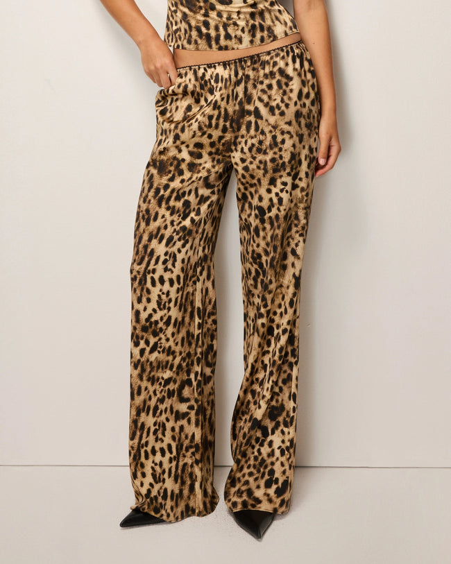 Silk Low Rise Pant | Leopard