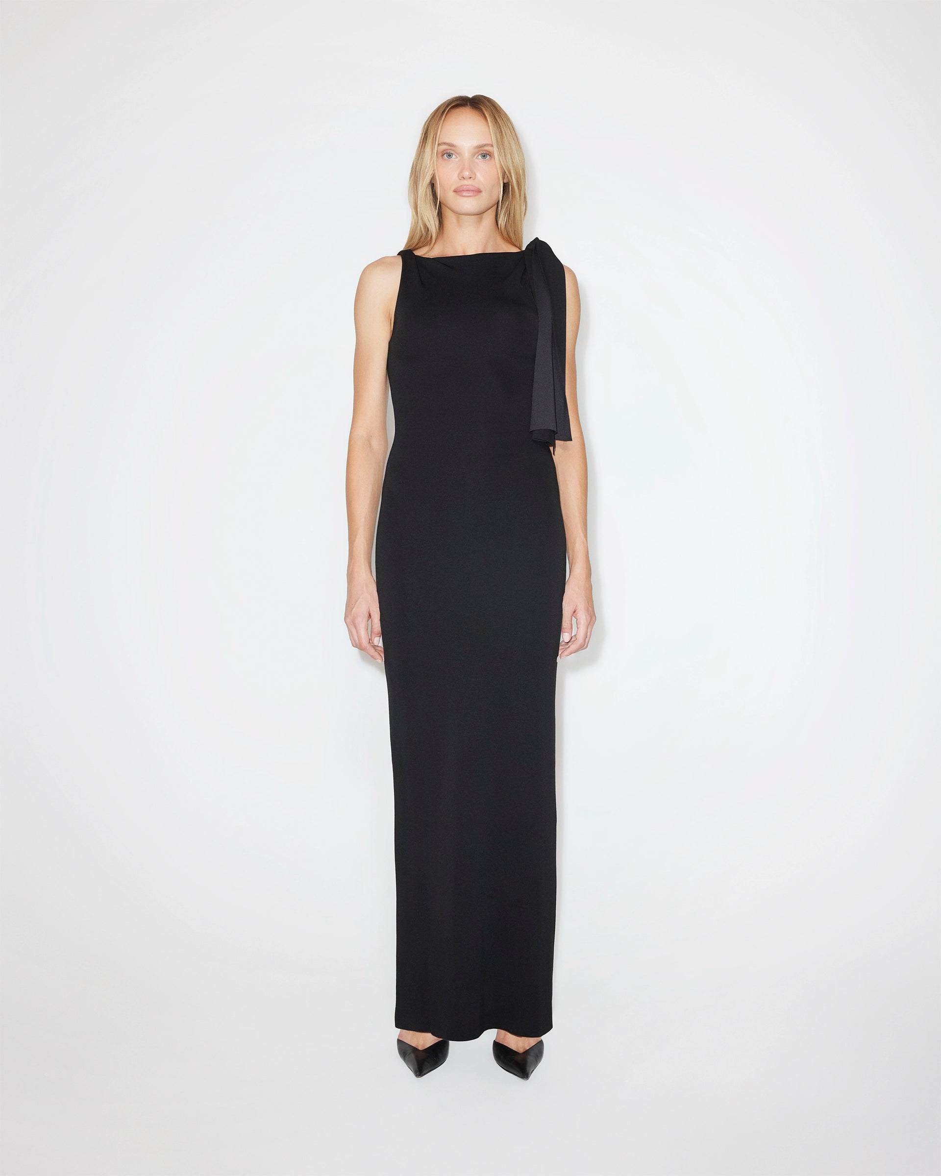 Black Sueded Stretch Knotted Maxi Dress | Khy