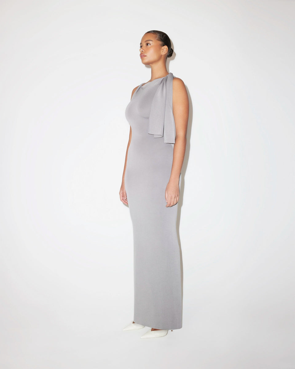 Sueded Stretch Knotted Maxi Dress | Steel Grey
