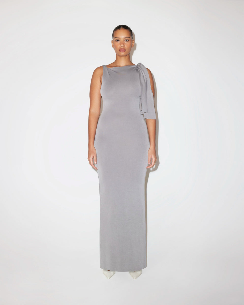 Sueded Stretch Knotted Maxi Dress | Steel Grey