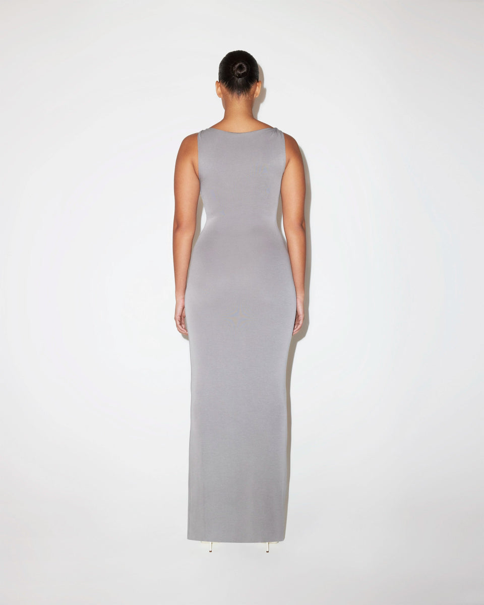 Sueded Stretch Knotted Maxi Dress | Steel Grey