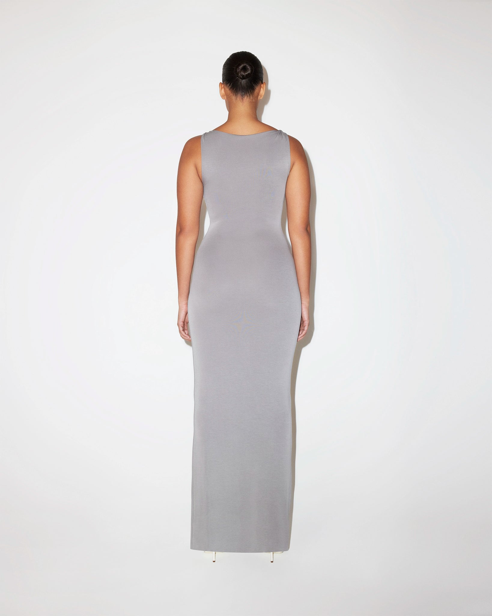 Steel Grey Sueded Stretch Knotted Maxi Dress Steel Grey Sueded Stretch Knotted Maxi Dress