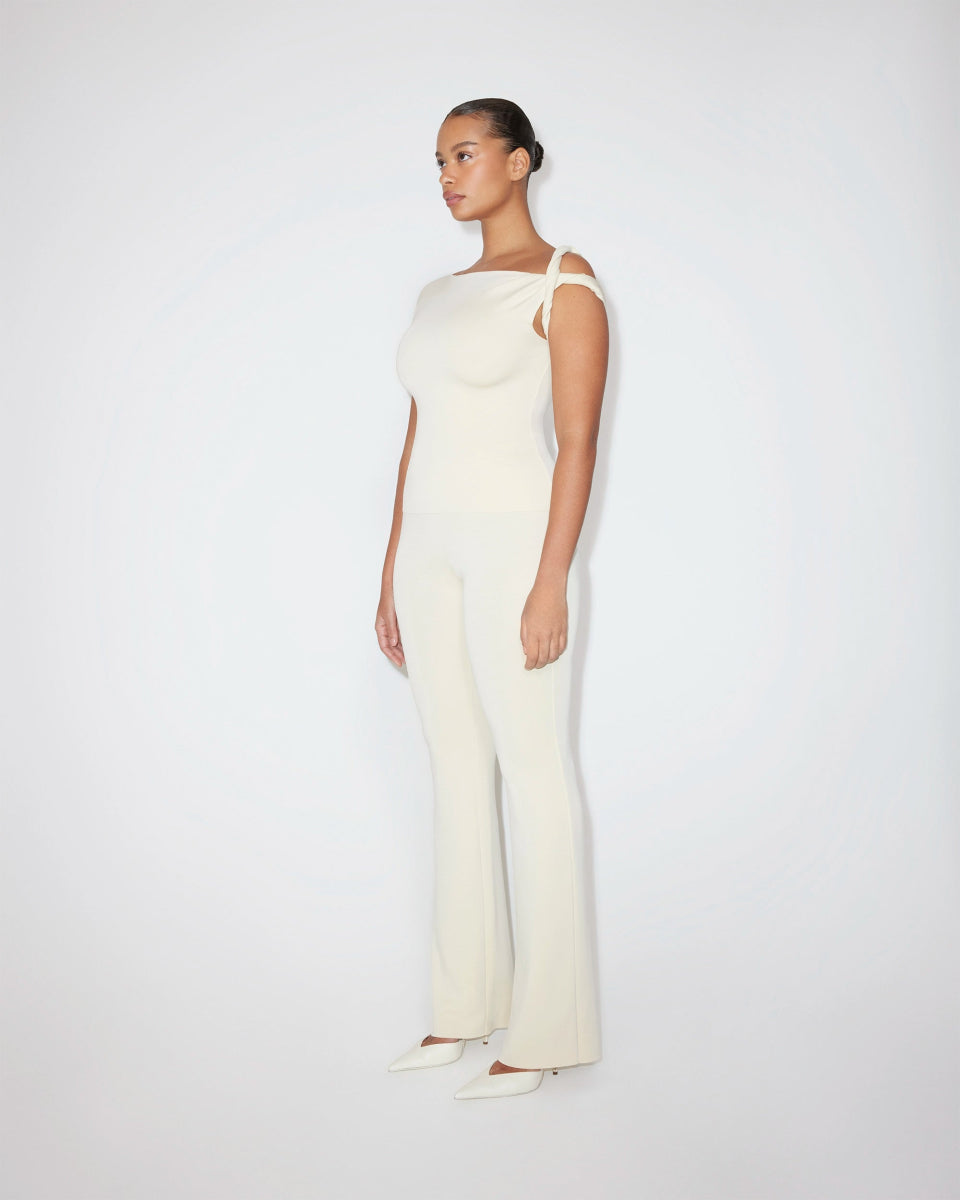 Sueded Stretch Low Rise Pant | Stone