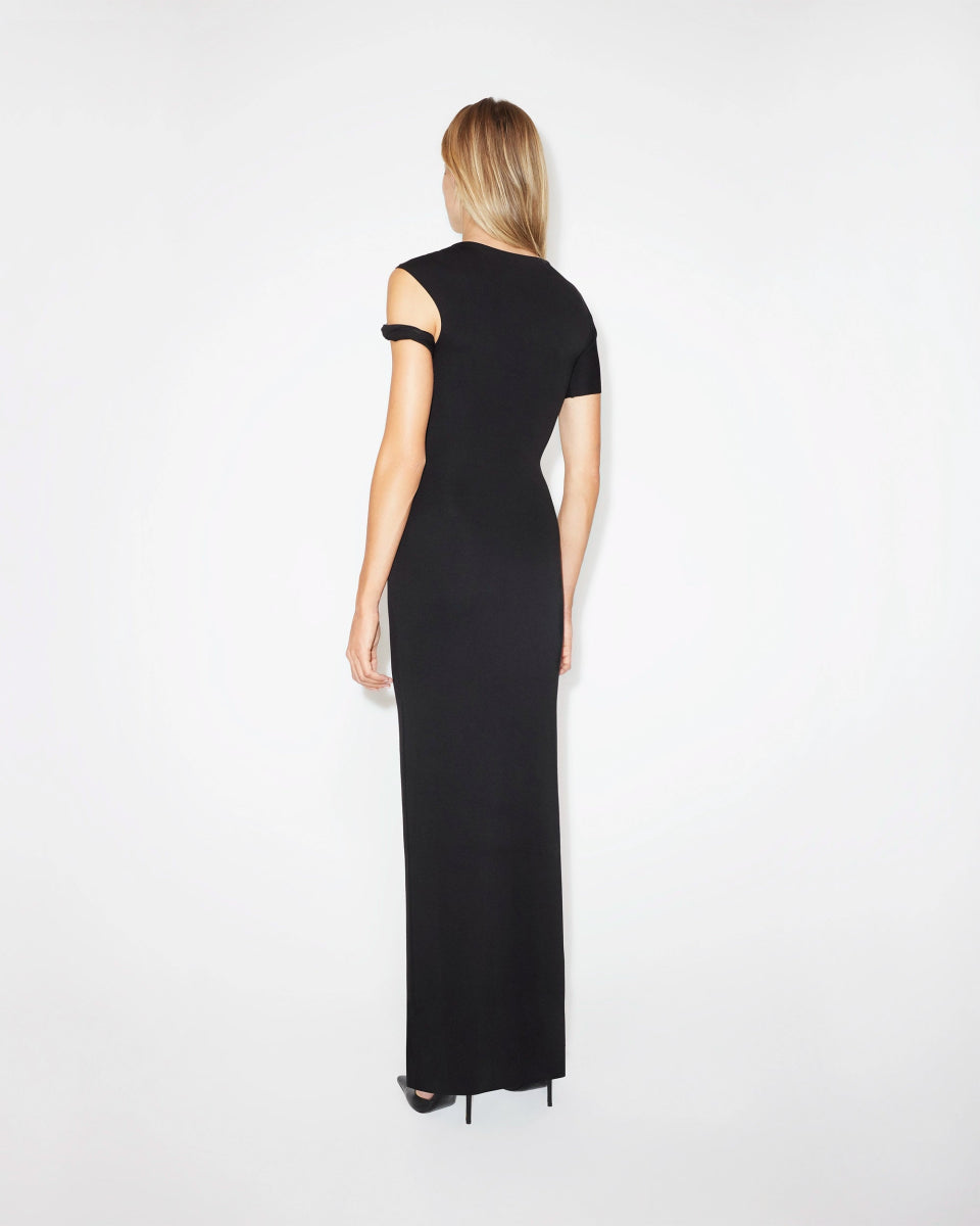 Sueded Stretch Twist Maxi Dress | Black