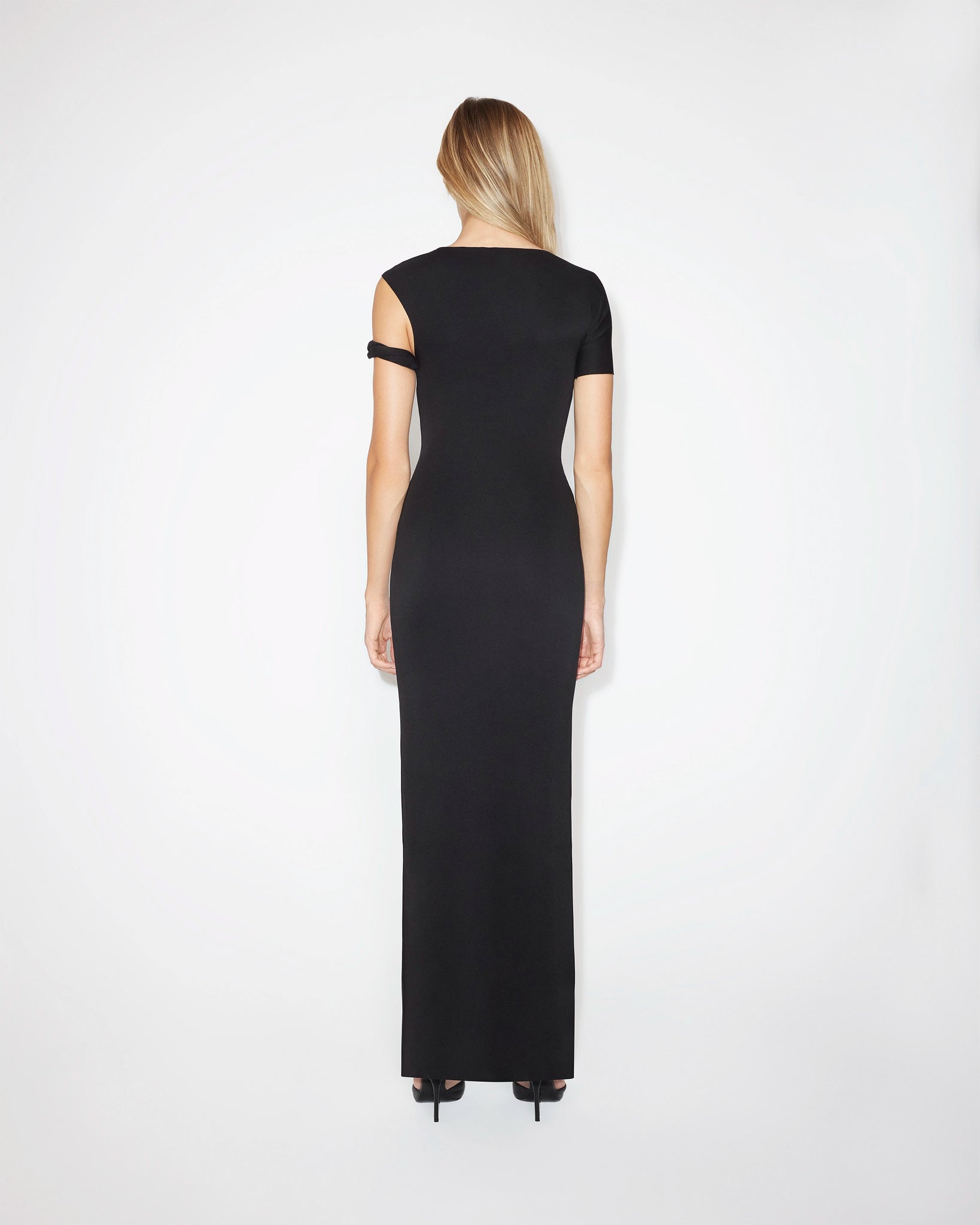 black dress stretch Azazie Kinsley
