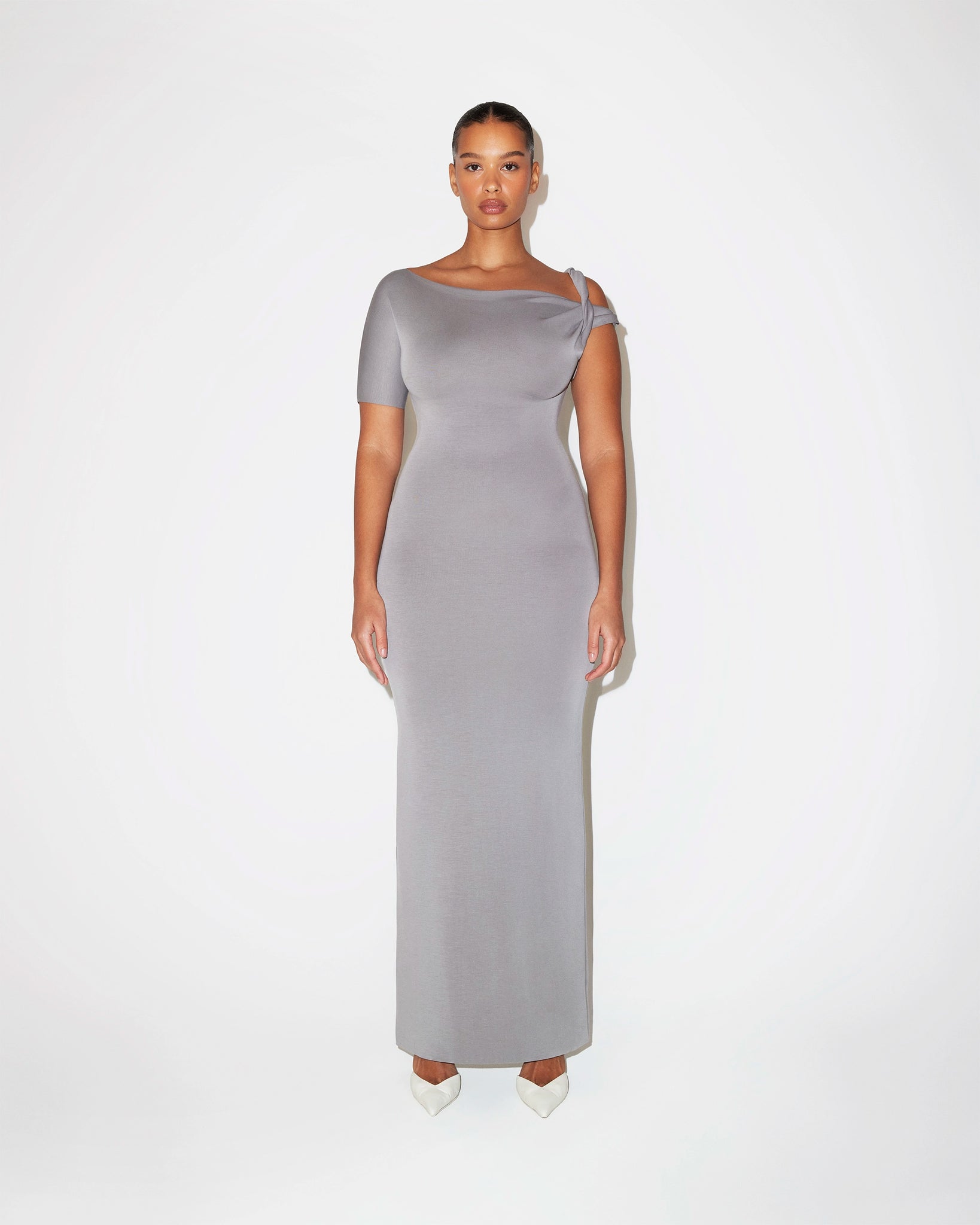 long tight grey dress Minimalist Grey Tight Maxi Dress, Fitted Bodycon Dress for Women Casual Chic Long Sleeve Cotton Dress, Spring Fit and Flare Scoop Neck Dress