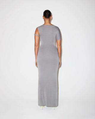 Sueded Stretch Twist Maxi Dress | Steel Grey