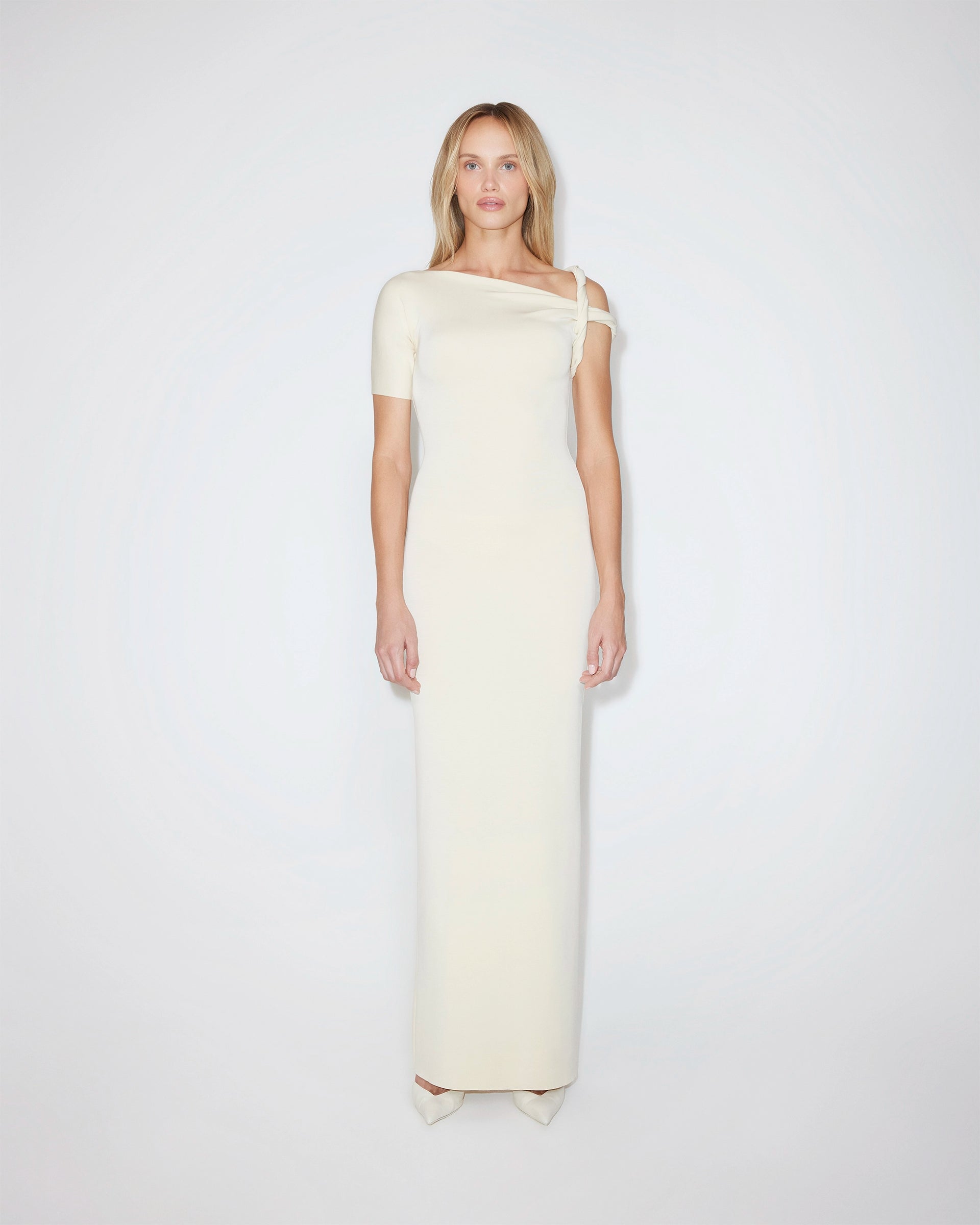 white stretch dress Khy by Kylie Jenner - Sueded Twist Maxi balanced by an open Luxury Charming V-neck Green birthday gown Color:LH4778