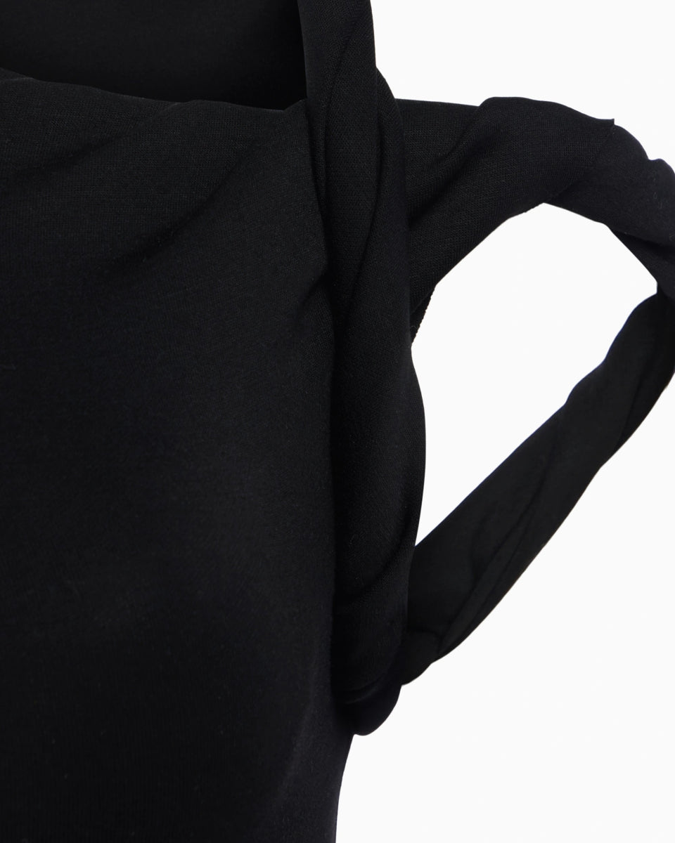 Sueded Stretch Twist Mini Dress | Black