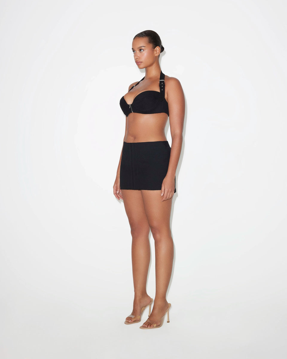 Denim Zipper Bralette | Black