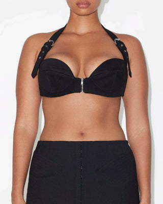 Denim Zipper Bralette | Black