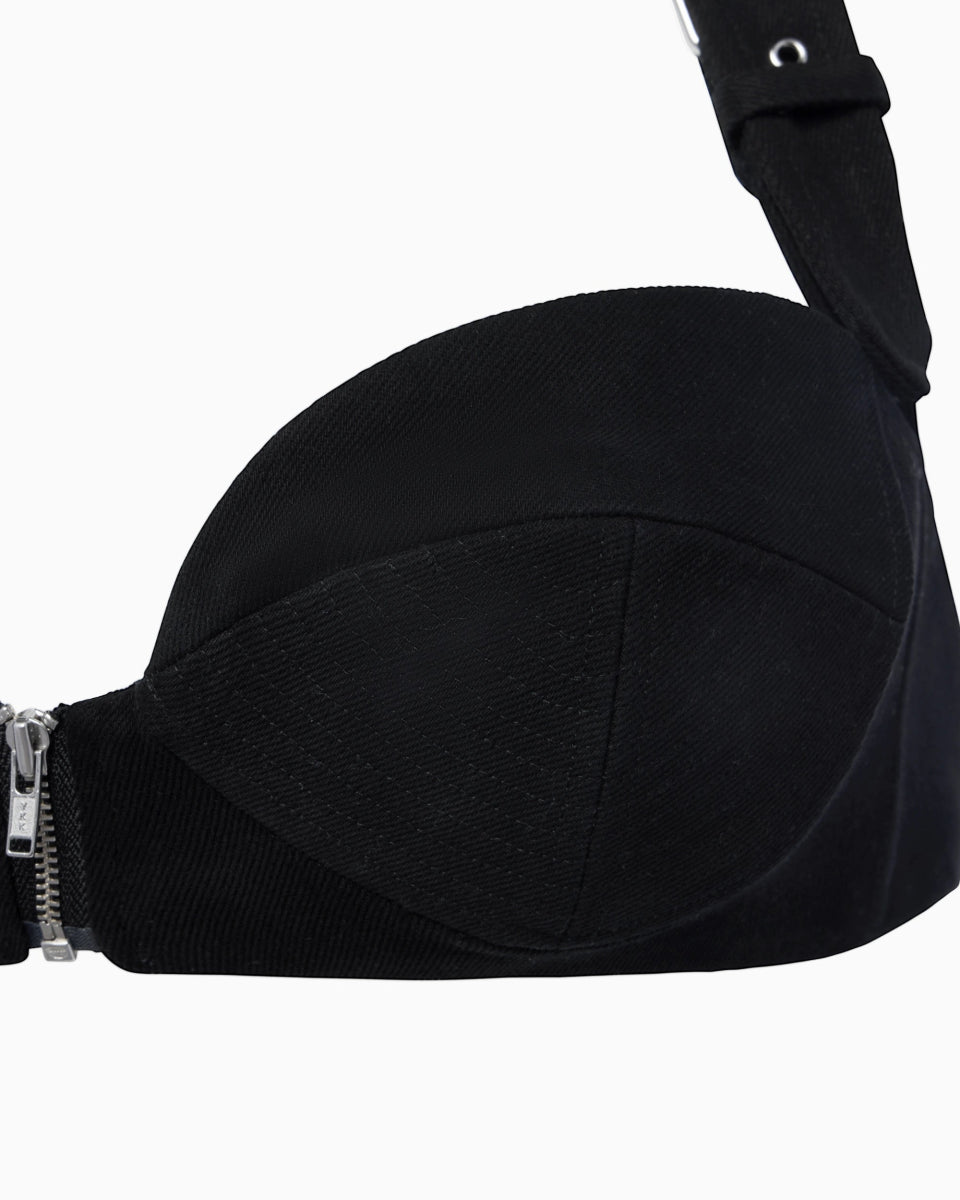 Denim Zipper Bralette | Black