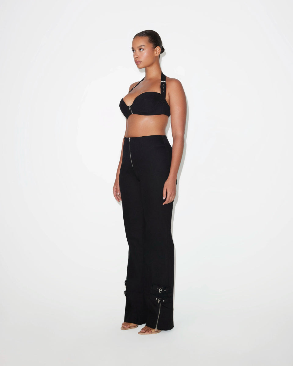 Denim Zipper Bralette | Black