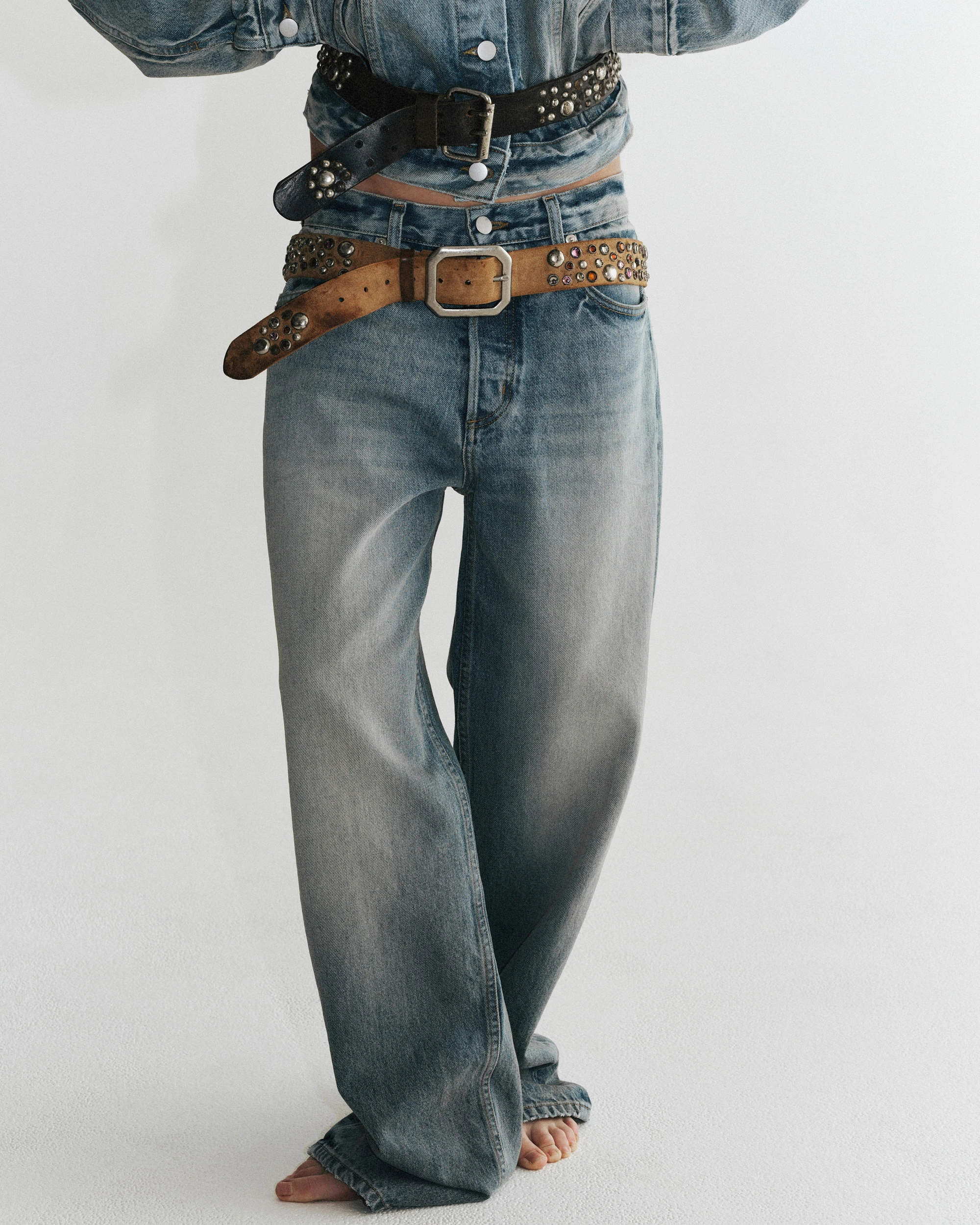Studded Y2K Vintage Tan Belt with Silver Buckle Vintage Studded Belt in Tan - KHY by Kylie Jenner – Khy main image 4